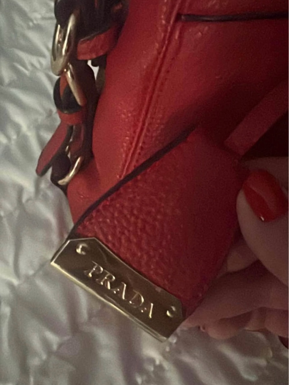 Prada Red Pebbled Leather Shoulder Bag with Gold Hardware - Picture 2 of 2